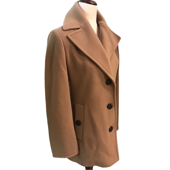 Calvin Klein Ladies Wool Cashmere Blend Classic Pea Coat XS Camel Pockets New - Picture 8 of 16
